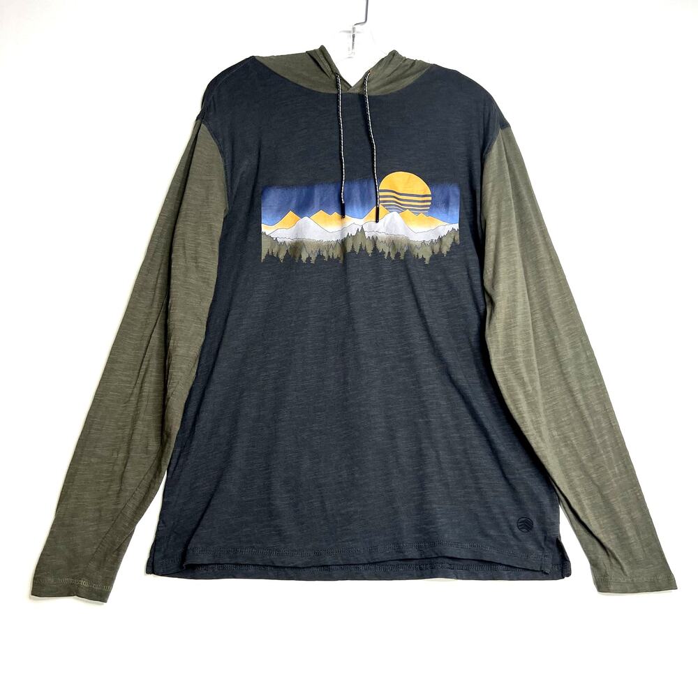 Solaris Long Sleeve Lightweight Hoodie Pullover Shirt Gray Green Mens Large